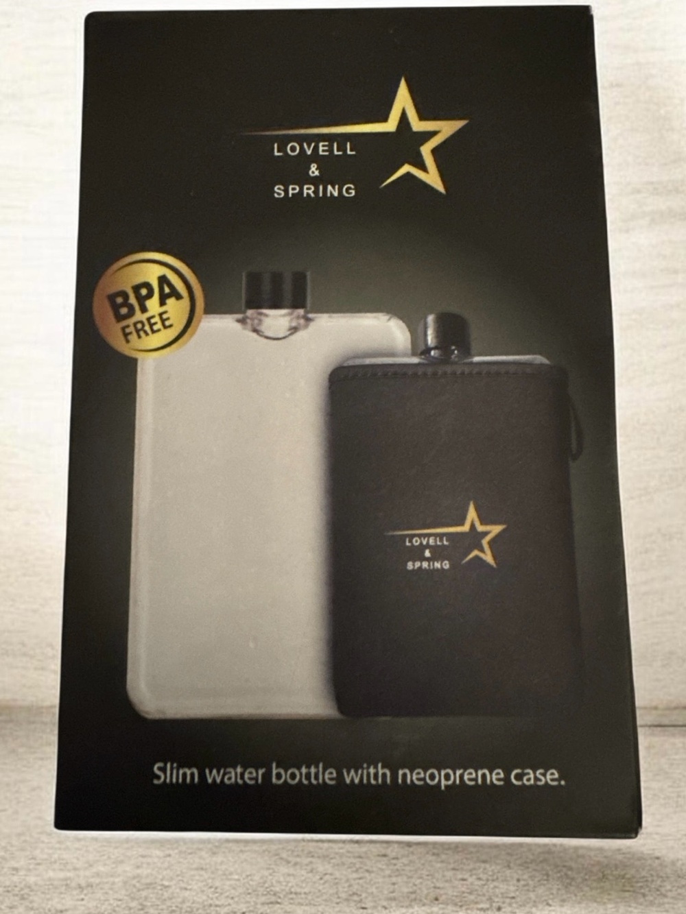 Slim Water Bottle with Neoprene Case - Black